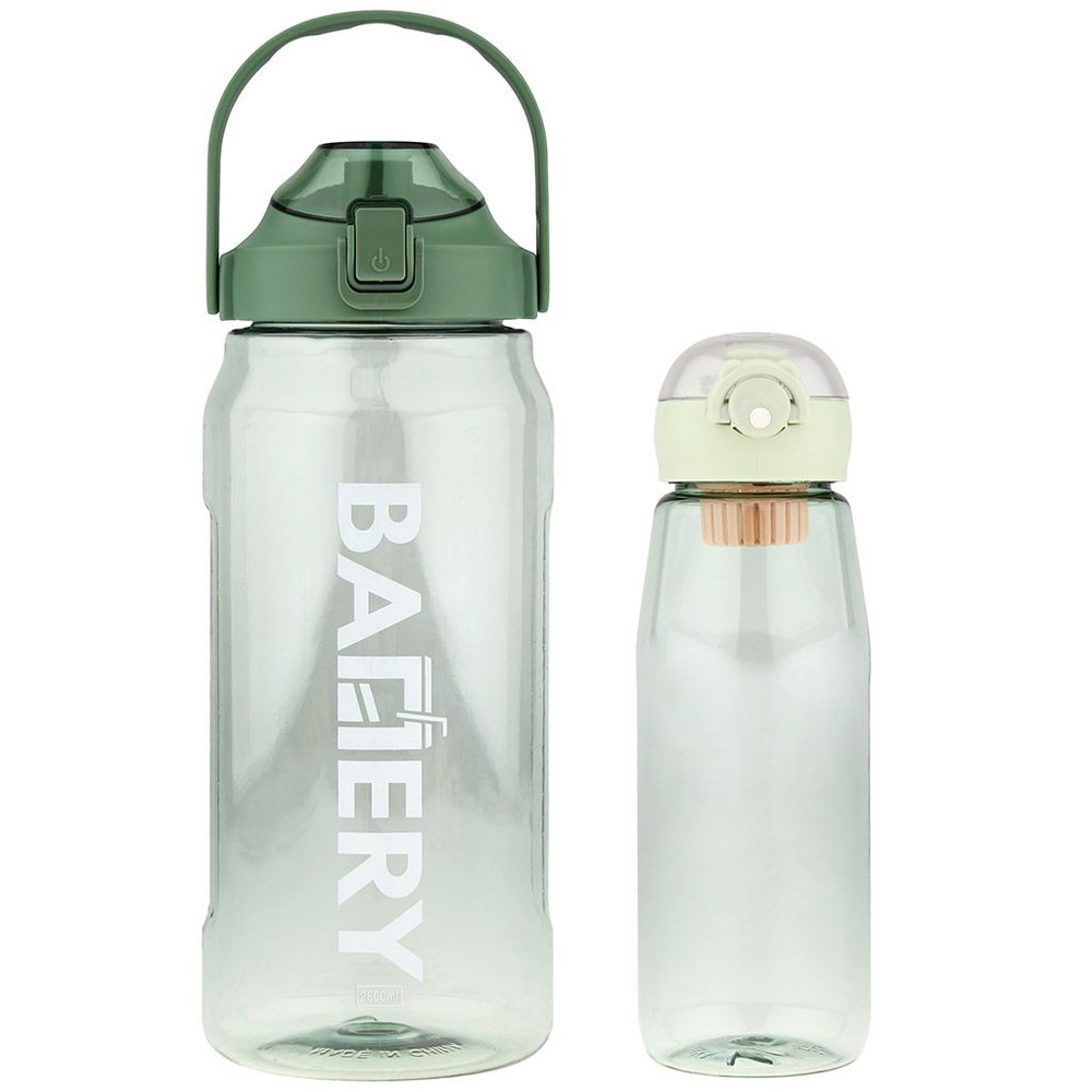 Бутылка пластмассовая для воды набор 2 штуки: 0,95л д8см h25,5см герметичная закручивающаяся крышка с #1