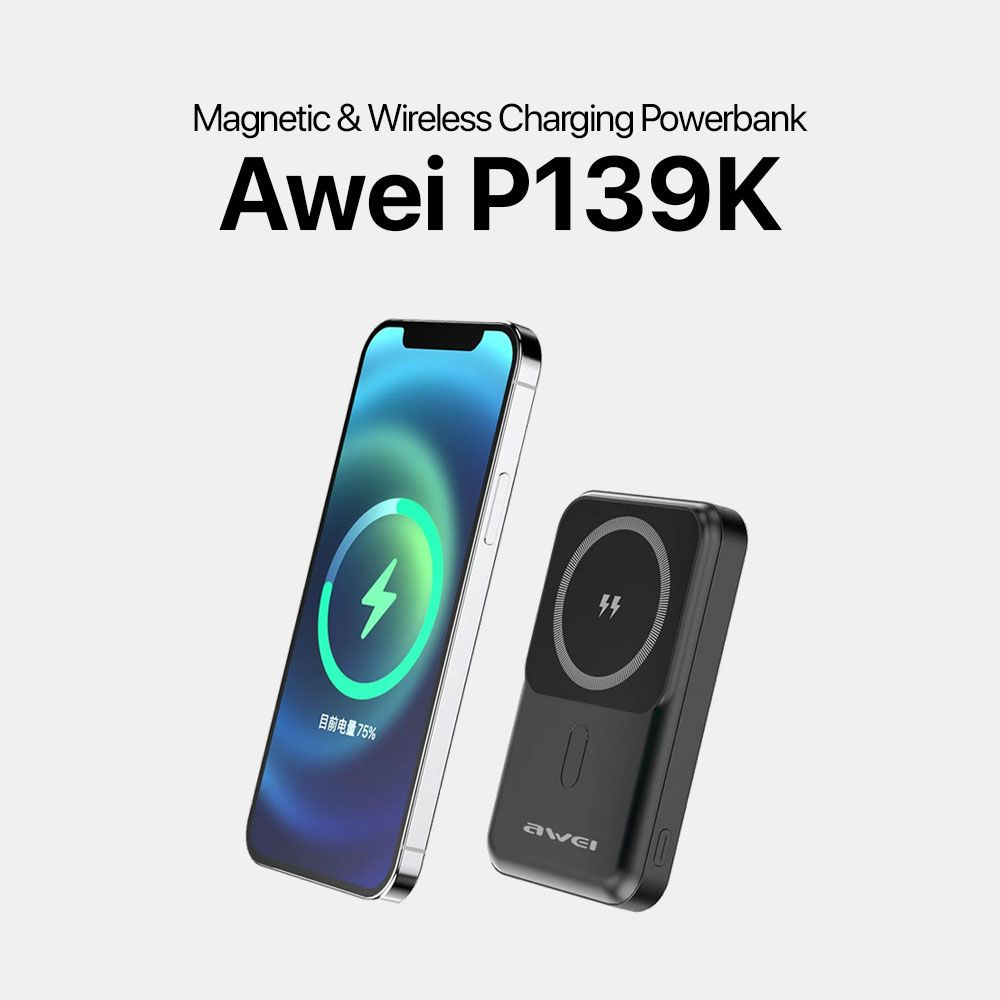 Awei Внешний аккумулятор Портативный P139K Power Bank 10000mAh Черный, 10000 мАч, черный  #1