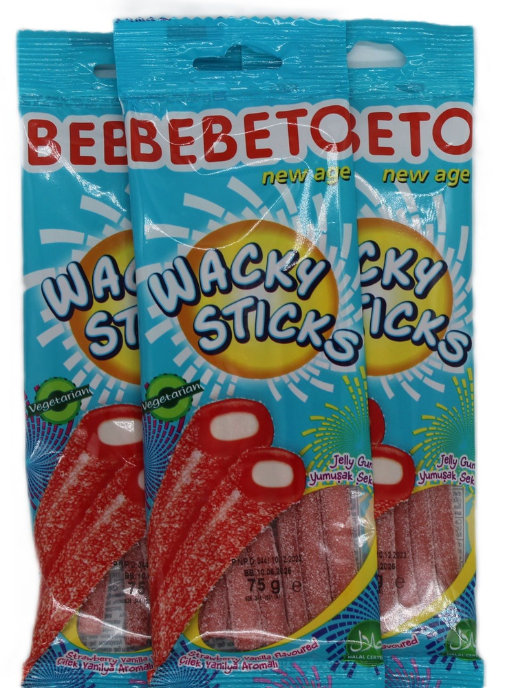 Жевательный мармелад Bebeto Wacky Sticks со вкусом клубники и ванили 3шт по 75гр  #1