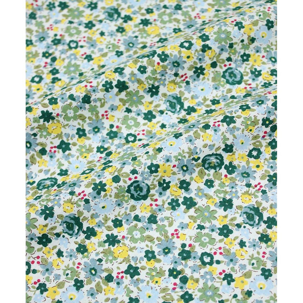 Ткань для шитья(1 м) Импорт. хлопок "Мелкая акварель (желтые, зеленые цветы)", ш.1.49м, хлопок-100%, #1
