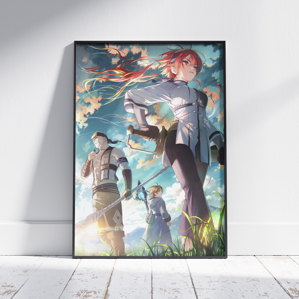 Плакат на стену для интерьера Реинкарнация безработного (Mushoku Tensei - Рудеус, Эрис и Руиджерд) - #1