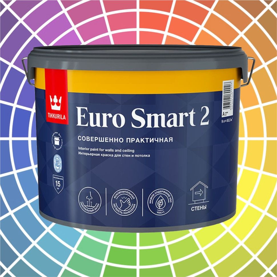 Интерьерная краска Tikkurila Euro Smart 2 для стен и потолков база А 9 л  #1