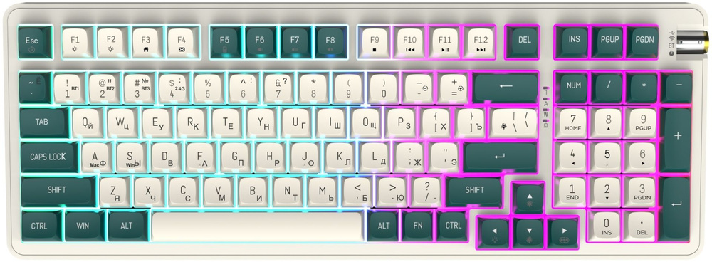 Darkflash Игровая клавиатура беспроводная DF98, Русская раскладка, бежевый, бирюзовый  #1