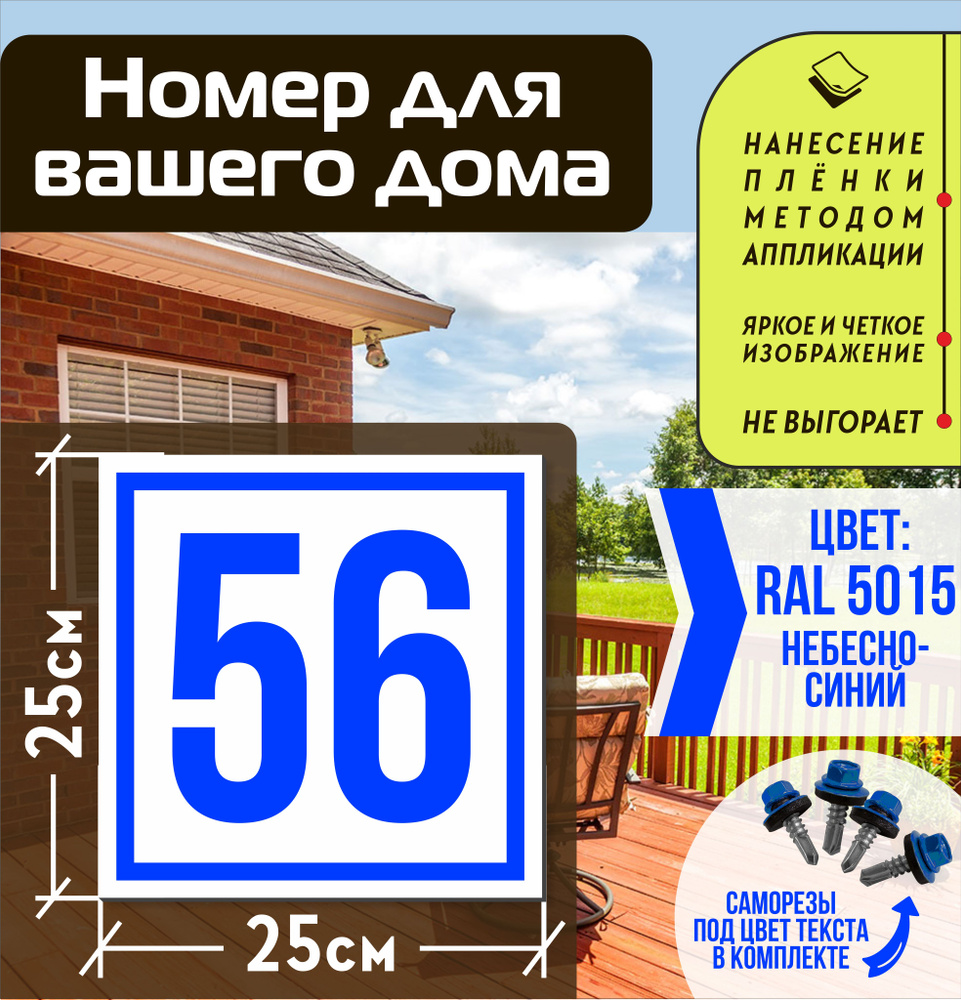 Адресная табличка на дом с номером 56 RAL 5015 синяя #1