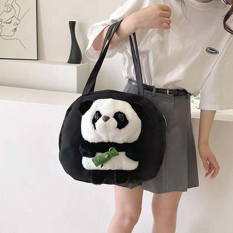 Сумка детская, плюшевая, панда / детская сумка шоппер для девочки, для мальчика  #1