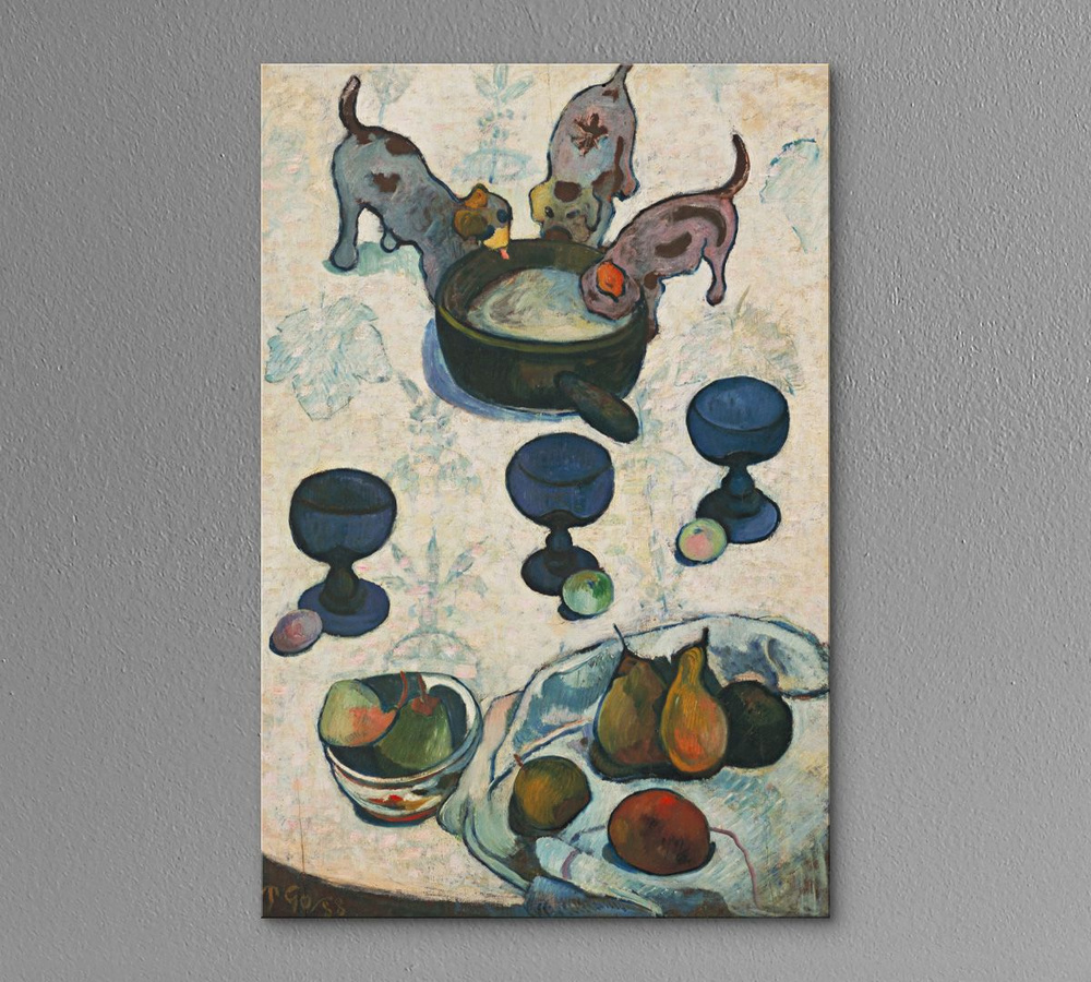 Картина для интерьера "Спокойная жизнь с тремя щенками" Поль Гоген 40х60 см синтетический холст.  #1