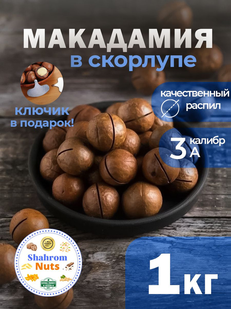 Макадамия орех в скорлупе (Австралия) 1кг, 3A высший сорт "Shahrom Nuts" (с ключом)  #1