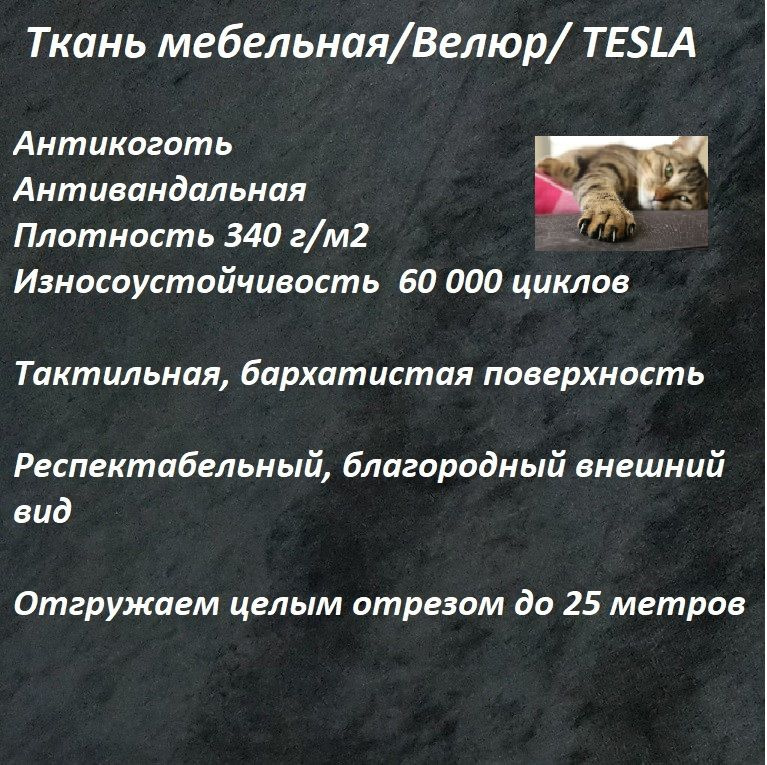 ОТРЕЗ 3 МЕТРА Ткань мебельная, велюр, обивочная, антикоготь TESLA_22 черный  #1