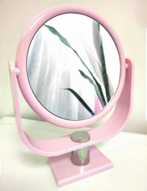 Зеркало для макияжа круглое, розовое #1