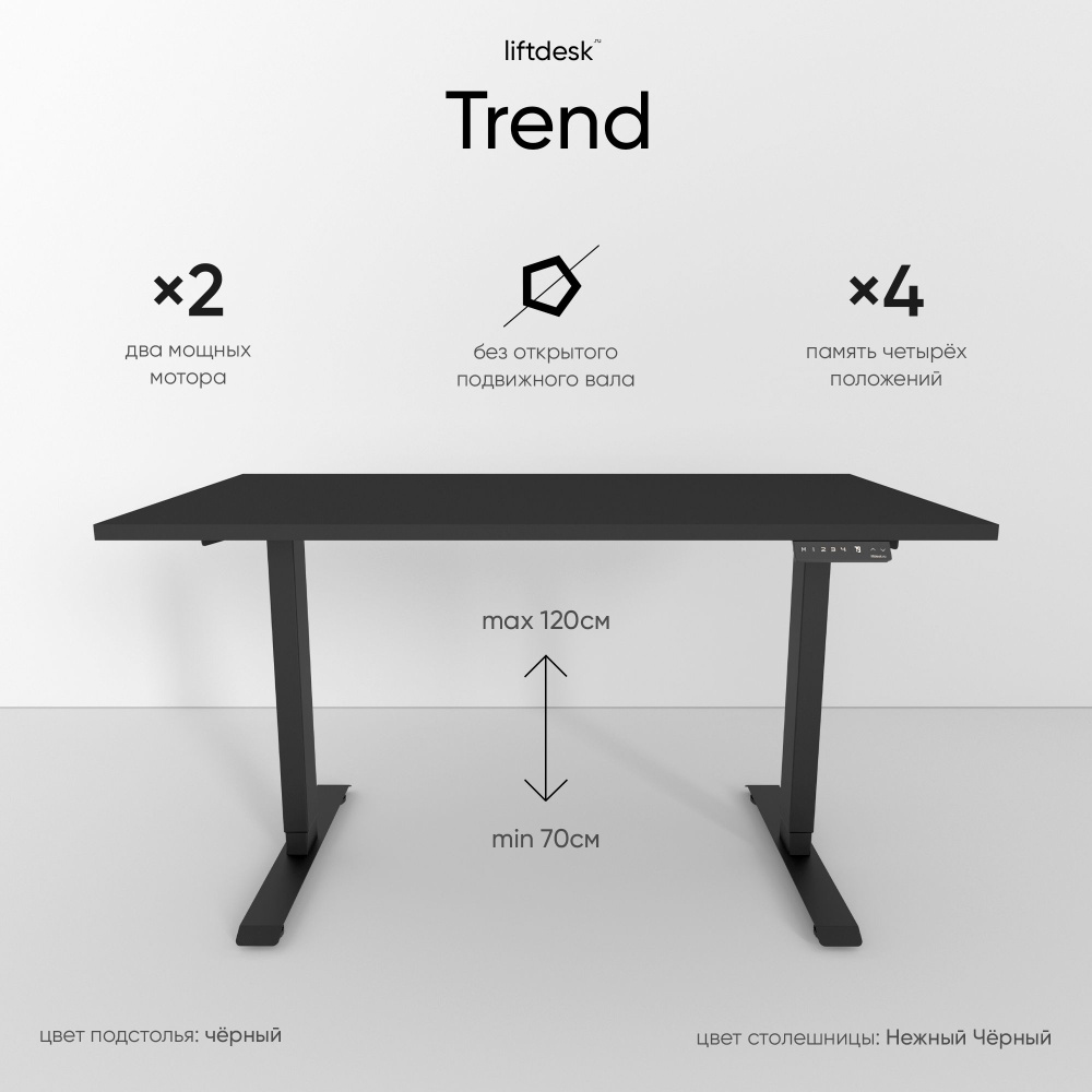 Стол компьютерный с подъемным механизмом регулируемый по высоте 2-х моторный liftdesk Trend Черный/Нежный #1