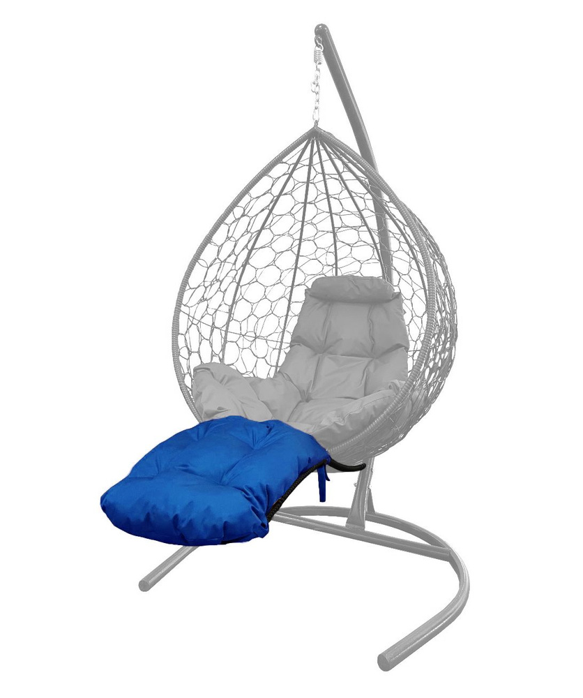 Подставка для ног на кресло подвесное, с ротангом черное, синяя подушка  #1