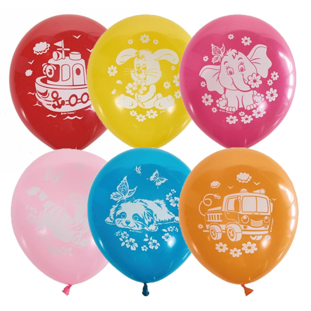 Воздушные шар 12"/30см Пастель+Декоратор (шелк) 2 ст. рис Детская тематика 50шт  #1
