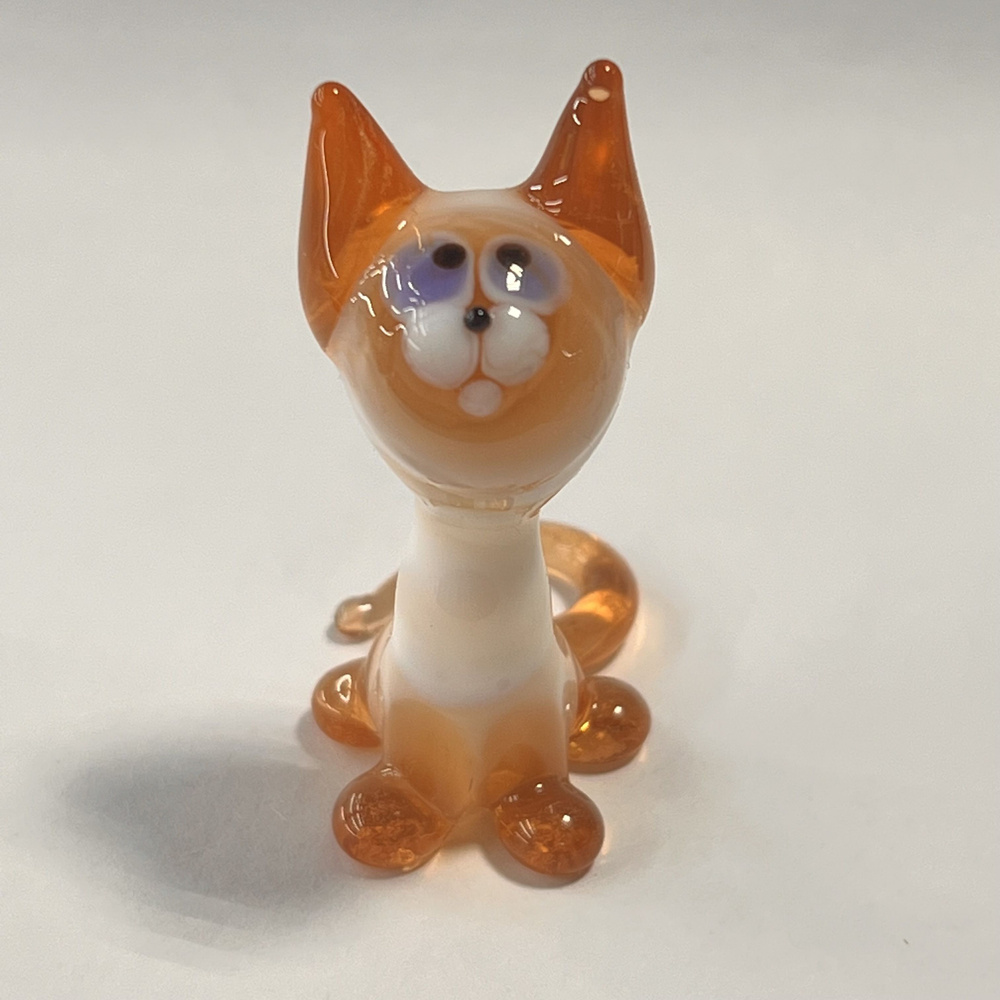 Фигурка стеклянная "Кошка" Оранжево-чёрная #1