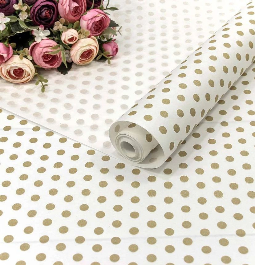 Крафт-бумага упаковочная с дизайном "Бисер золотой" в рулоне 0.72х10 метров, белёная.  #1