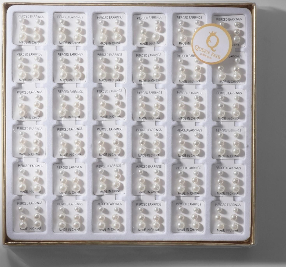 Пусеты в коробке 108 пар Жемчужинки, 4, 5, 6 мм, цвет молочный в серебре  #1