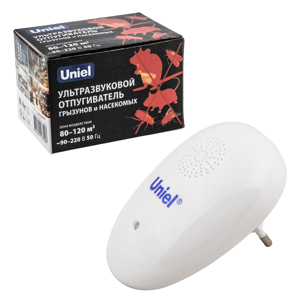 Ультразвуковой отпугиватель крыс, мышей и насекомых Uniel UDR-E14 WHITЕ, средство от грызунов на площадь #1
