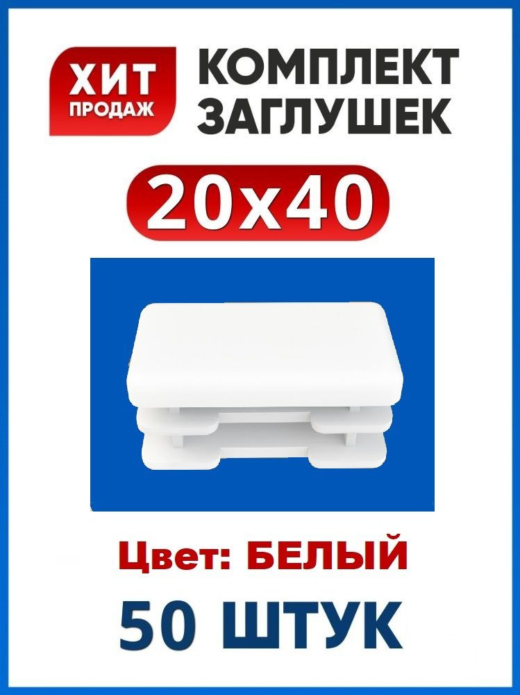 Заглушка 20х40 белая для профильной трубы (50 шт.) #1