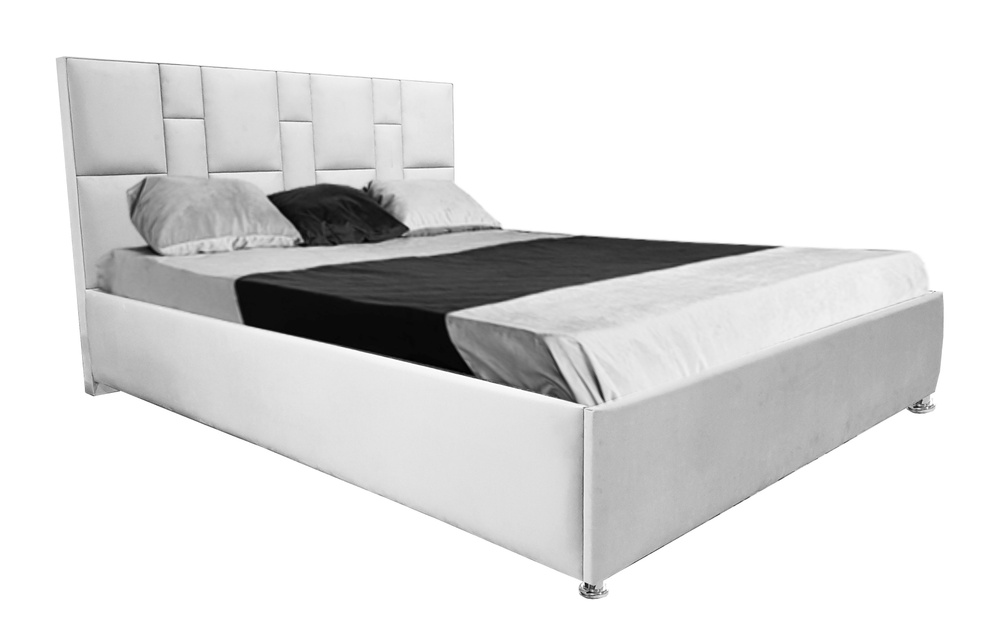 Односпальная кровать Манхэттен 80x200 основание металлическое с ламелями велюр белый без ножек  #1