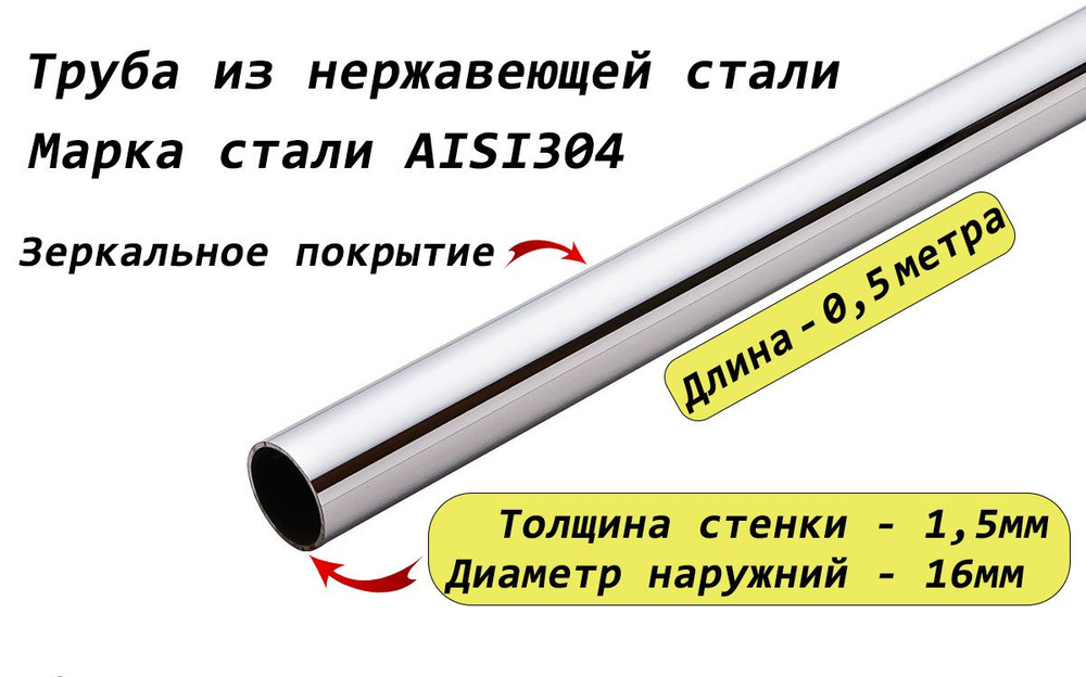 Труба круглая 16х1,5мм из нержавеющей стали AISI304 - 0,5 метра  #1