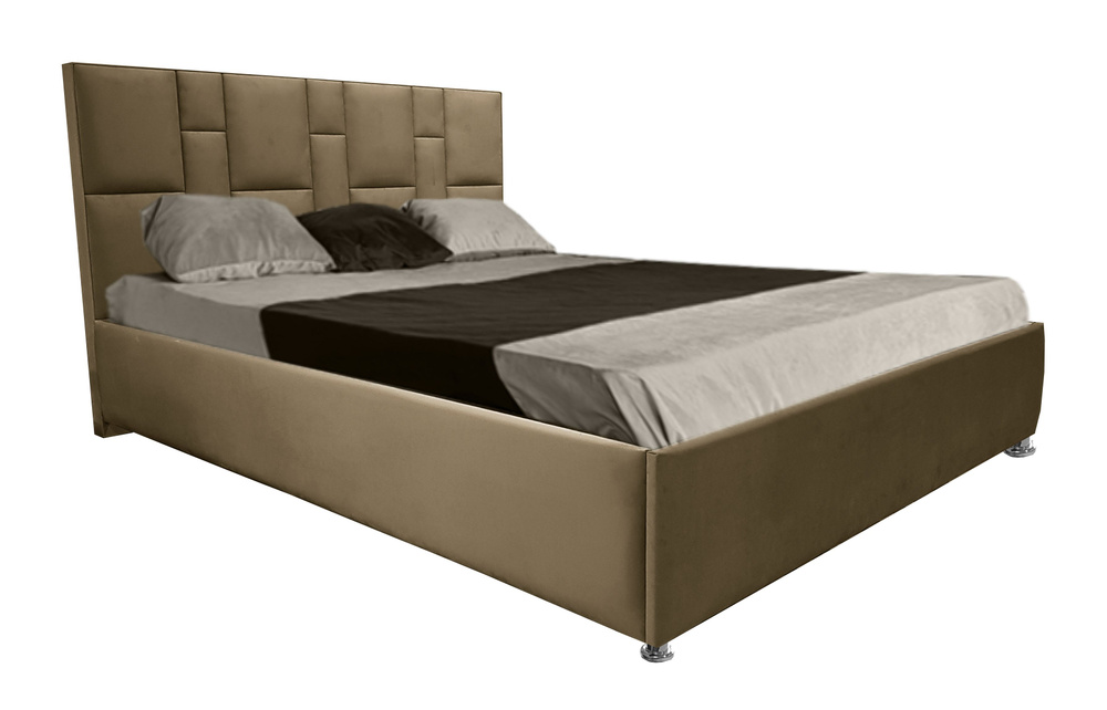 Двуспальная кровать Манхэттен 180x200 основание металлическое с ламелями велюр бежевый без ножек  #1