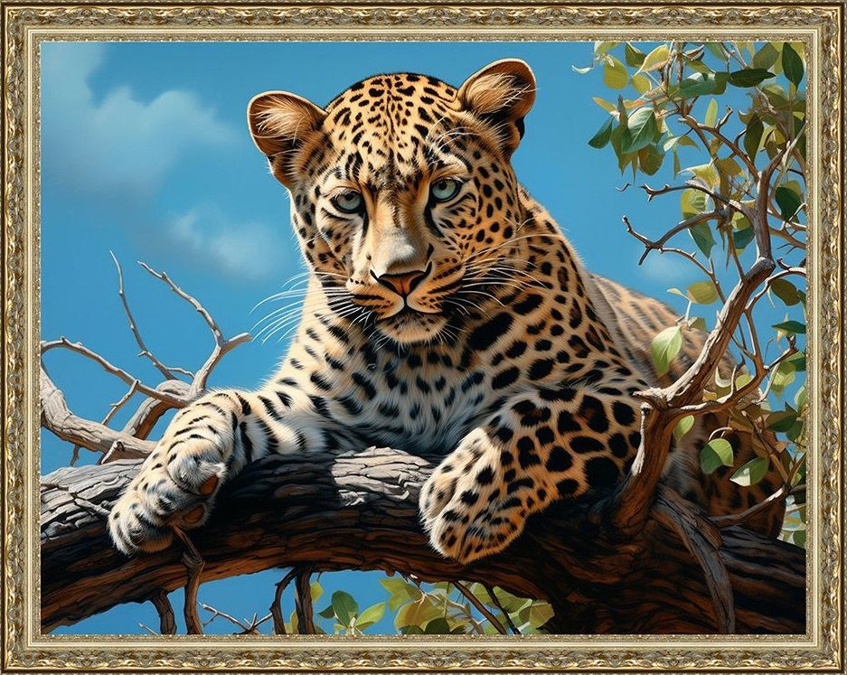 Алмазная мозаика WB11180 "Леопард" круглые стразы 40х50 см #1