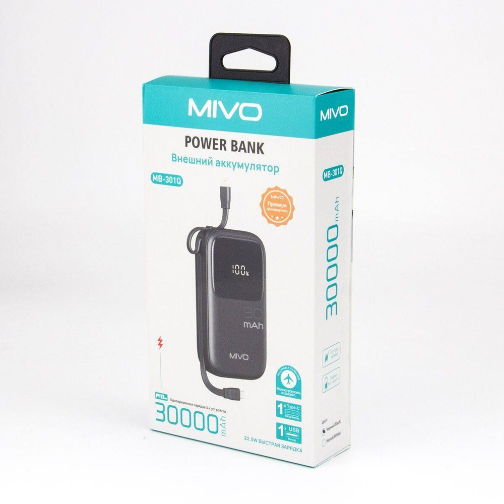 MIVO Внешний аккумулятор MB-301Q, 3000 мАч, черный #1