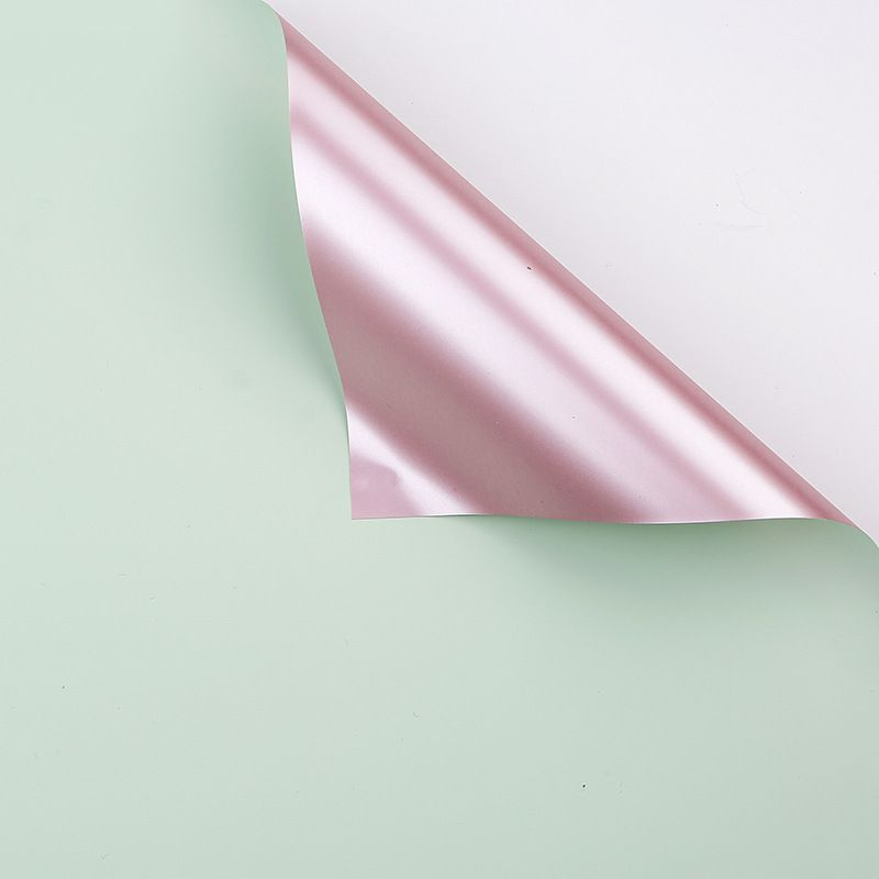 Пленка матовая двусторонняя для упаковки цветов, подарков 58х58 - 5 шт. нежно-зеленый/розовый перламутр #1