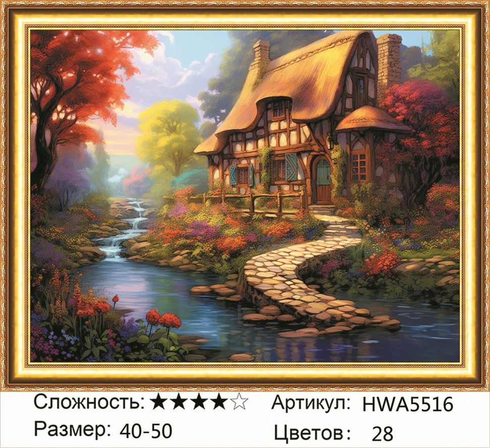 Алмазная мозаика круглые стразы, "ДОМ У РЕКИ" HWA5516 40x50см Paintboy ...