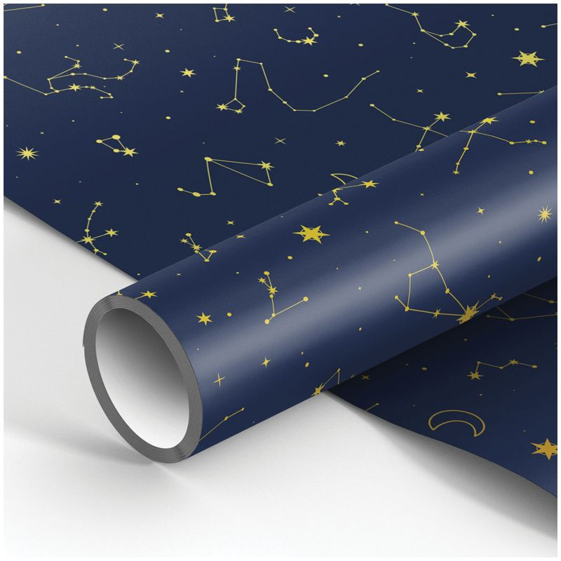 Упаковочная бумага для подарков MESHU, рулон 70x100 см, глянцевая, Golden constellations  #1