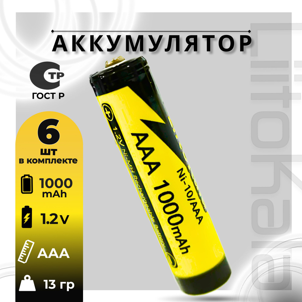 Аккумулятор LiitoKala ААA Ni-MH 1.2В 1000mAh 6шт. #1