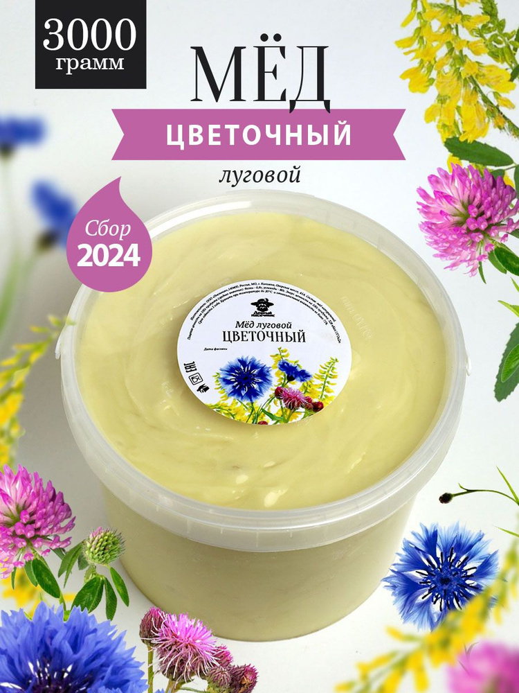 Луговой цветочный мед густой 3000 г, для иммунитета, пп питание  #1