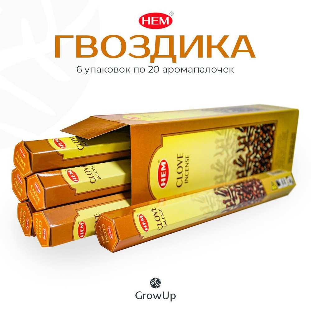 HEM Гвоздика - 6 упаковок по 20 шт - ароматические благовония, палочки, Clove - Hexa ХЕМ  #1