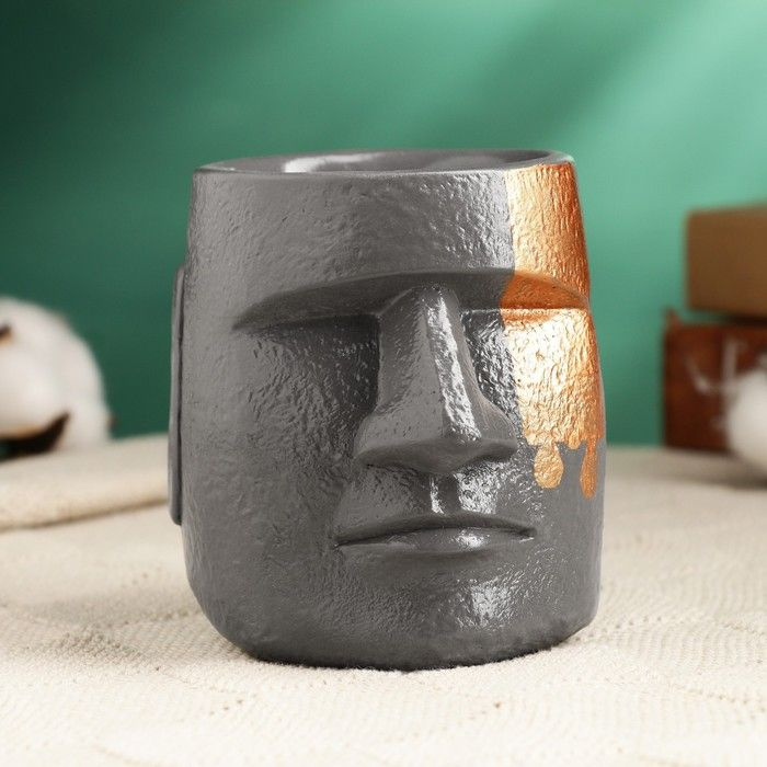 Хорошие сувениры, Кашпо - органайзер "Истукан моаи" 10 см, серый, бронза  #1