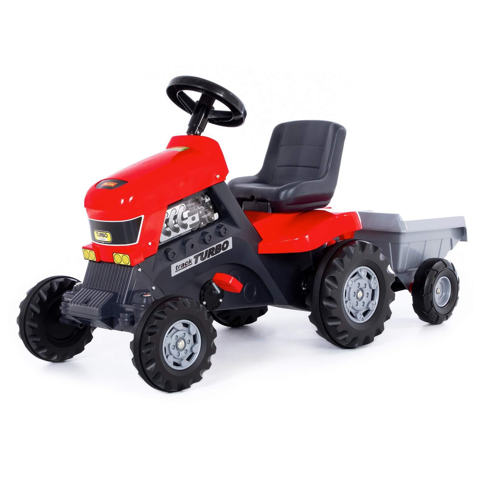 Полесье каталка-трактор с педалями "Turbo" с полуприцепом красный  #1