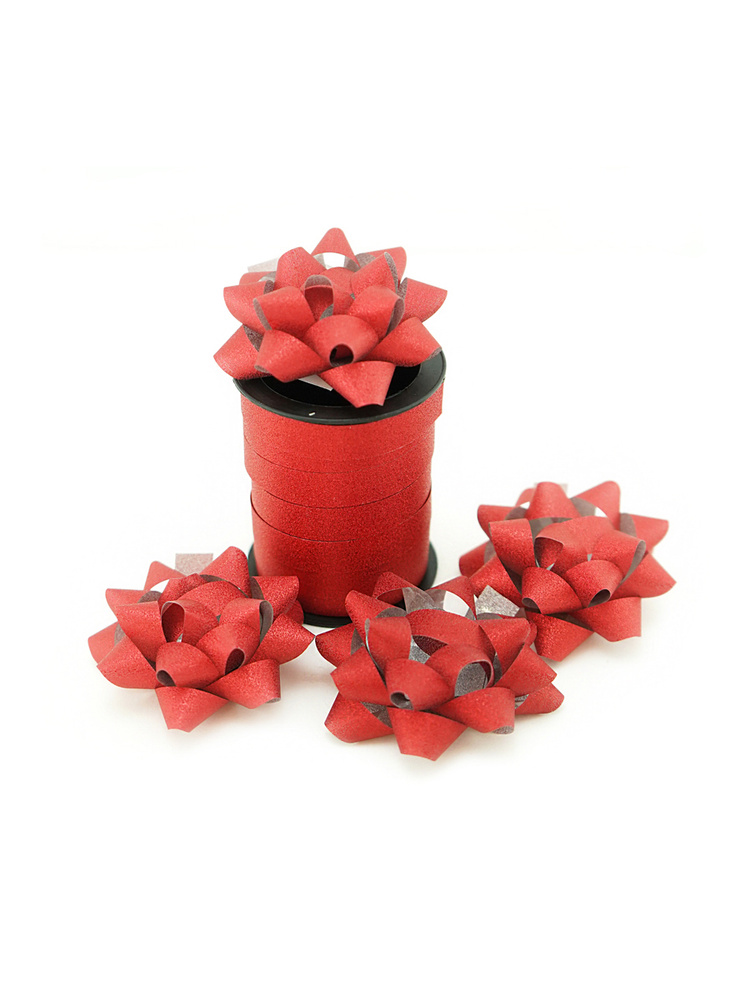 Декоративный упаковочный набор "Riota". Упаковочная лента 10 м. + бант на подарок, 6 см, 4 шт, красный #1