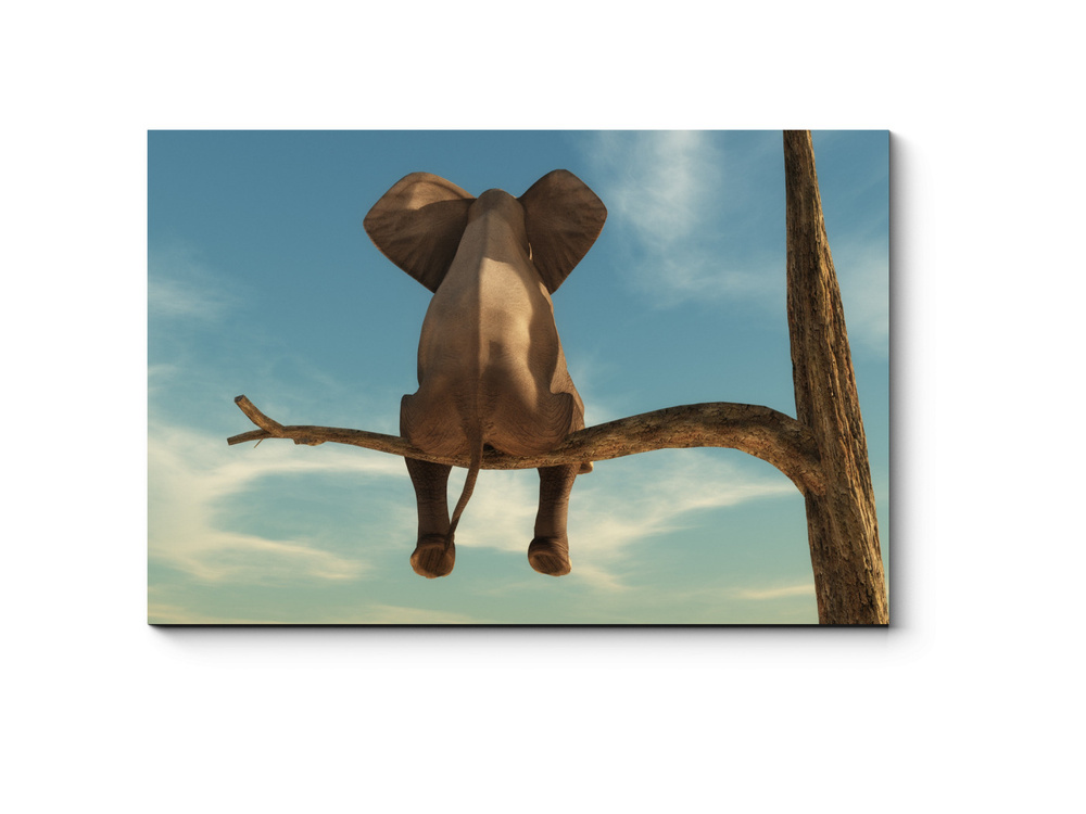 Картина модульная на холсте для интерьера горизонтальная, Слон на ветке, PICSIS, 110x73  #1