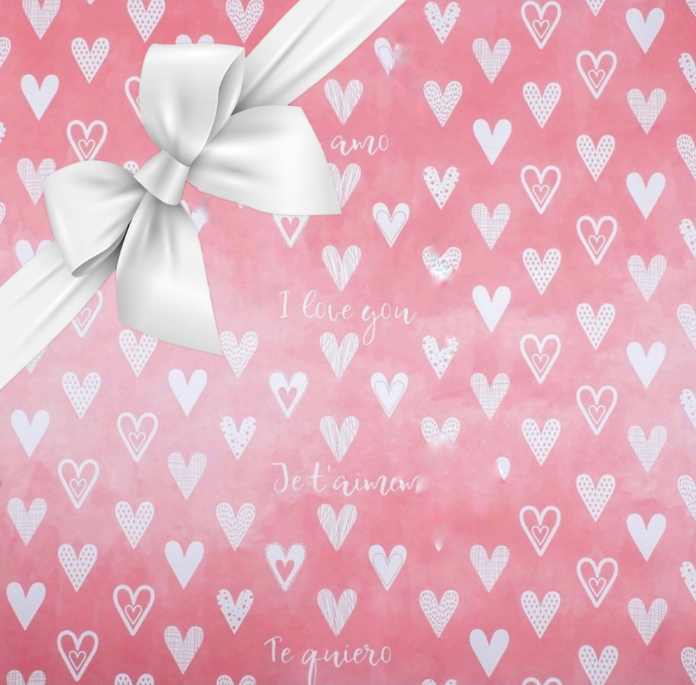 Упаковочная бумага для подарков крафтовая сердечки With love 1лист 70х100см + лента атласная 2 метра #1