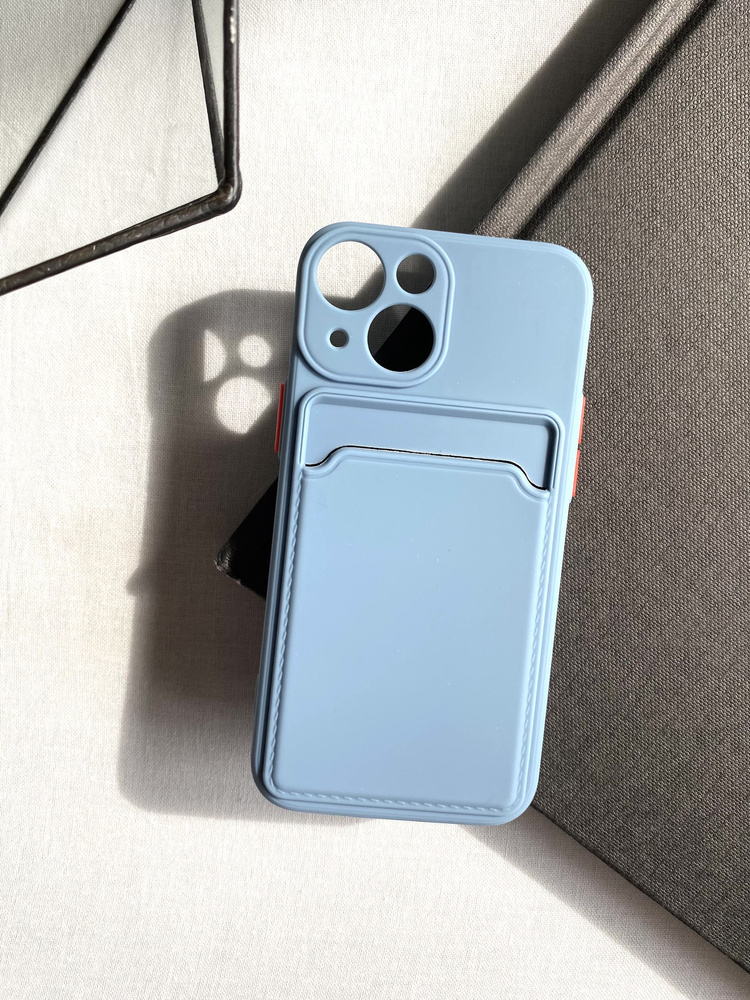 Чехол для iPhone 13 mini пыльно-синий с держателем для карт и Soft-touch  #1