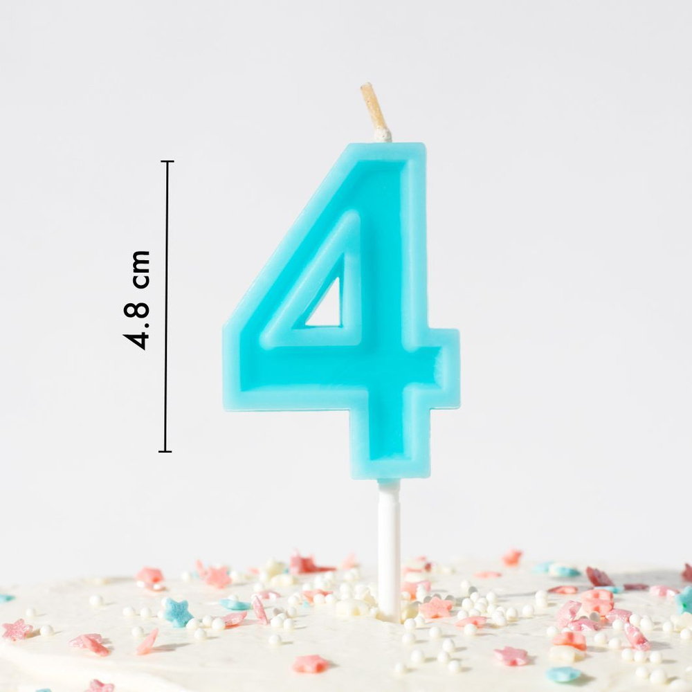Свечи для торта на День Рождения цифра номер 4, голубая #1