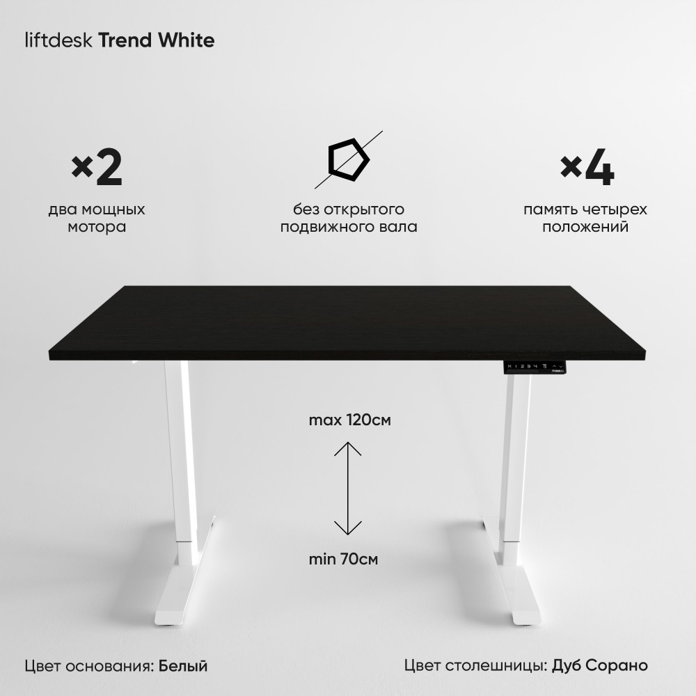 Компьютерный стол с регулировкой высоты для работы стоя сидя 2-х моторный liftdesk Trend Белый/Дуб Сорано #1