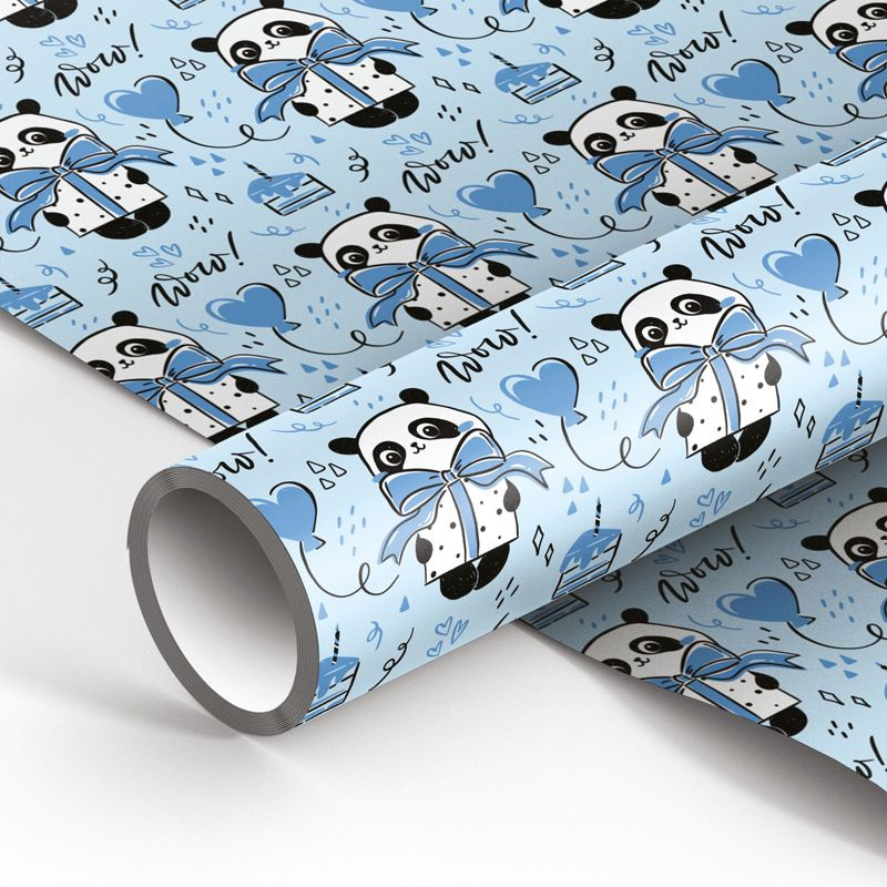 Упаковочная бумага для подарков 70x100 см MESHU PandaGift_Blue, глянцевая  #1