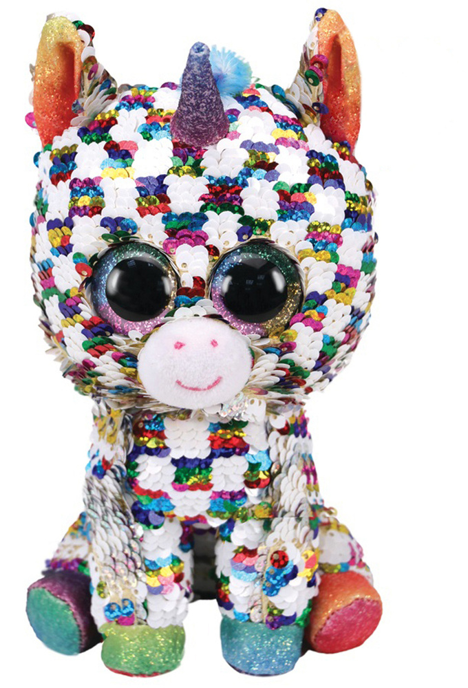 Мягкая игрушка Юникорн единорог в разноцветную клетку с пайетками 25 см, TY 36778  #1