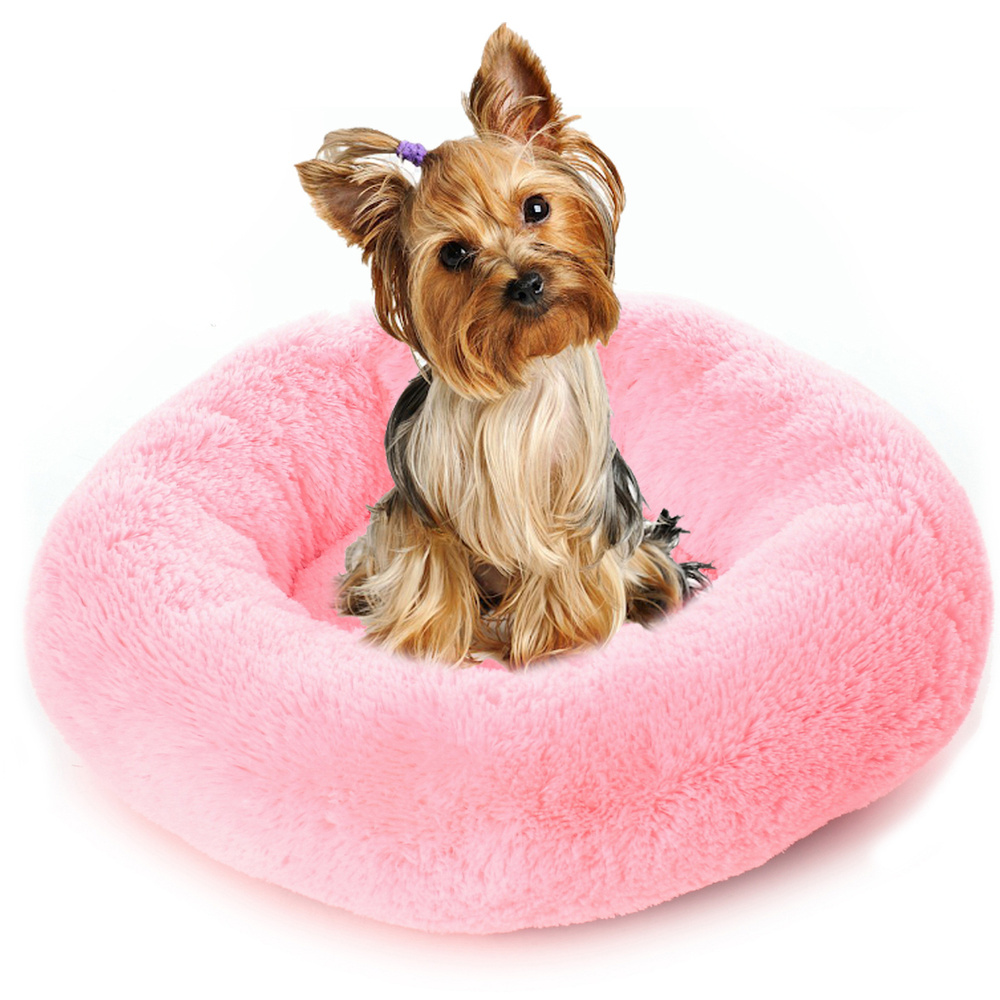 Плюшевая лежанка для собак и кошек, круглая, диаметр 40 см, Цвет: Розовый  #1