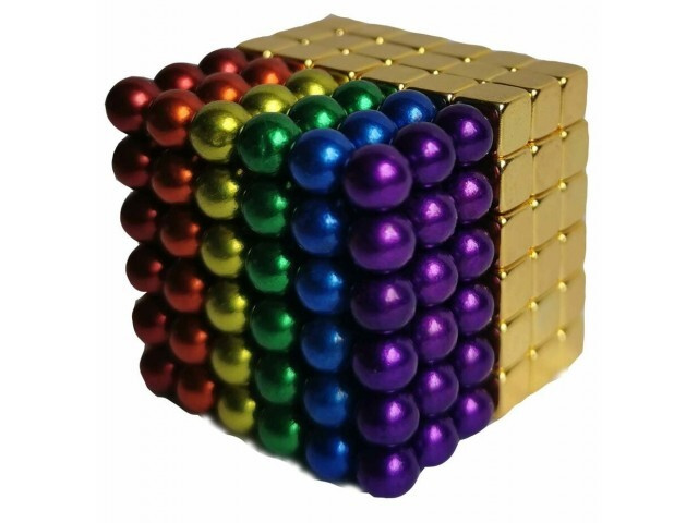Антистресс игрушка/Неокуб Куб из магнитных шариков 5мм разноцветный 6 цветов + тетракуб золотой 5мм 216 #1