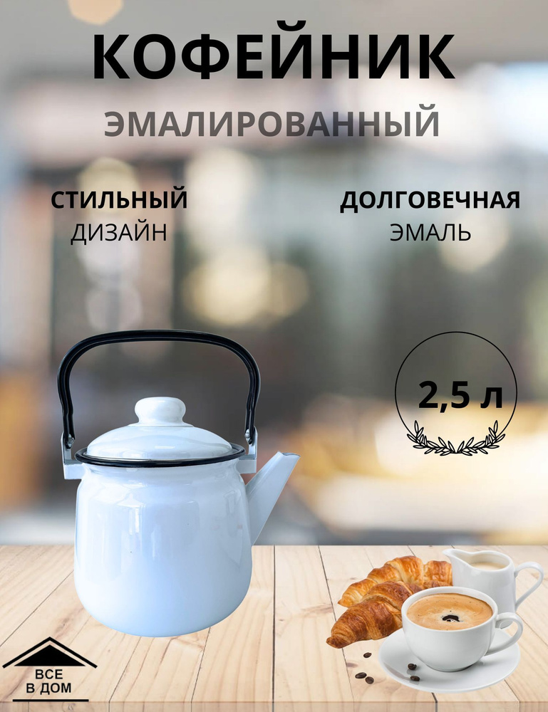 Чайник эмалированный для плиты с крышкой 2,5л. Без рисунка белый МАГНИТОГОРСК  #1