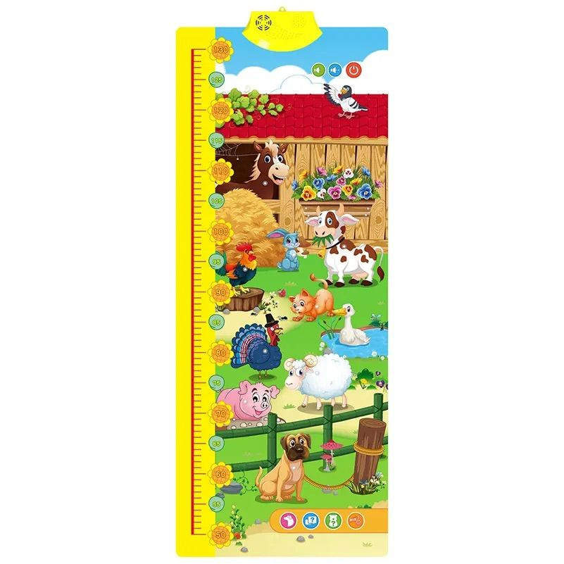 Обучающий интерактивный плакат - ростомер "Ферма" для детей / Музыкальный говорящий ростомер на стену #1
