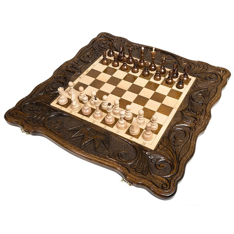 Шахматы + нарды резные Корона 60, Haleyan подарочные большие деревянные из бука резаные 60х60 армянские #1