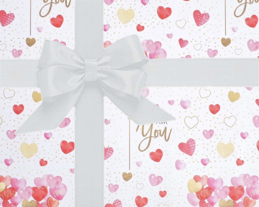 Упаковочная бумага для подарков крафтовая сердечки For you with love 70х100 см 1 лист + лента атласная #1