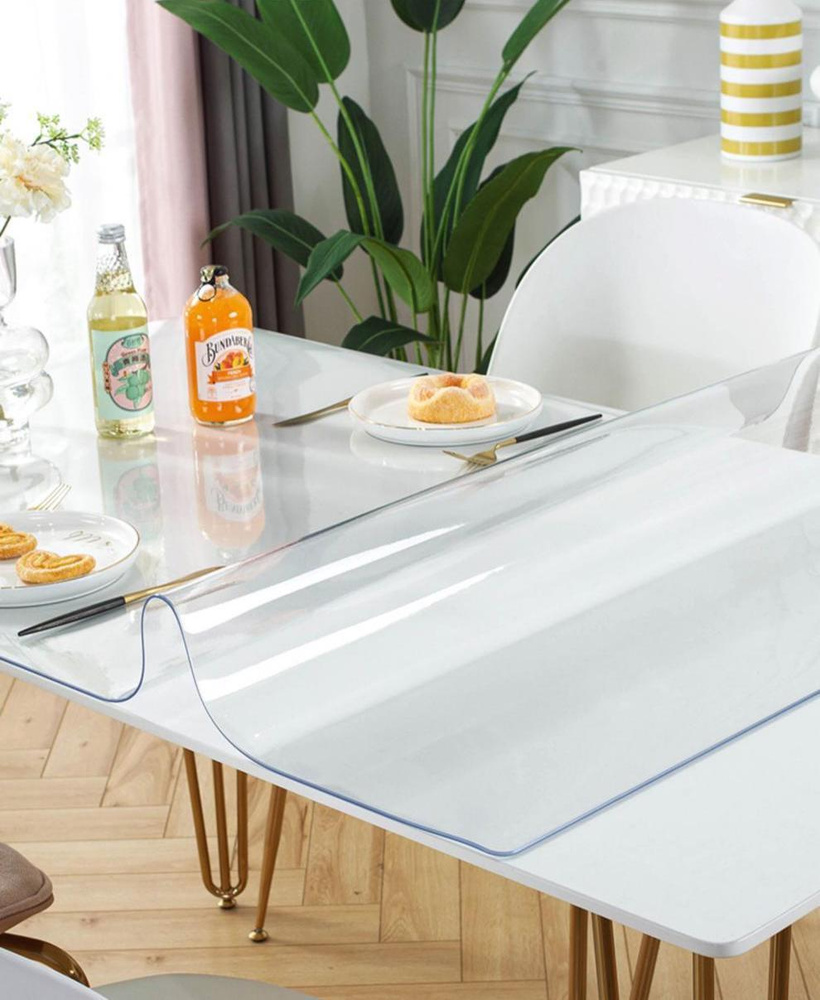 Скатерть на стол силиконовая 100x100 см, толщина 1 мм, квадратная, жидкое гибкое стекло, ПВХ пленка прозрачная #1