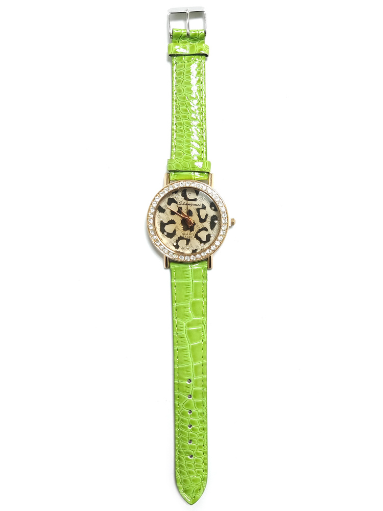 Часы детские наручные кварцевые, Леопард, Зеленый ремешок  #1